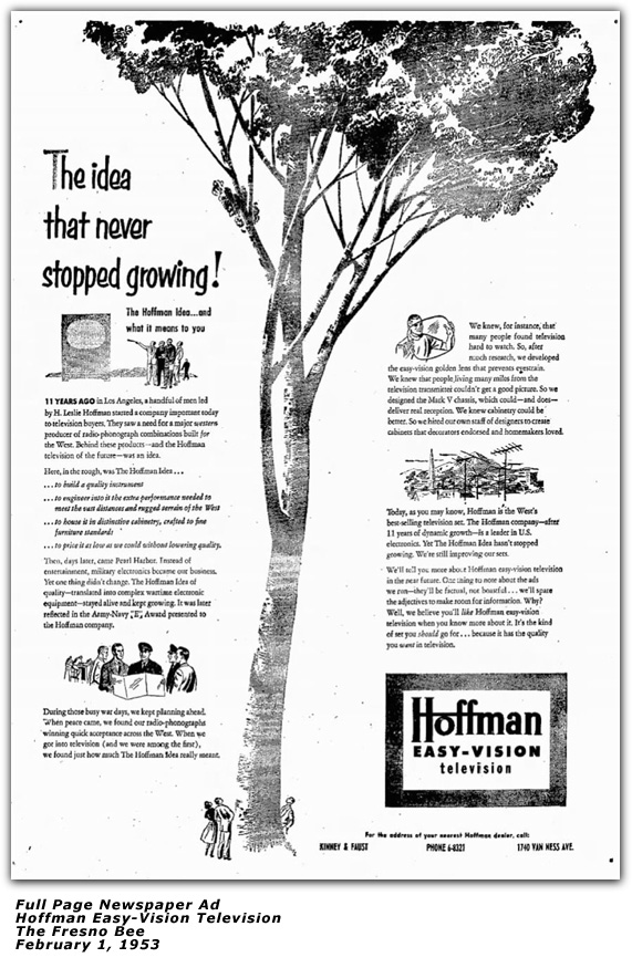 Hoffman Television Newspaper Ad 1953