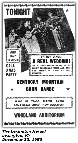 Promo Ad - Kentucky Mountain Barn Dance - Woodland Auditorium - Lexington, KY - A Real Wedding - Hillbilly Marriage - December 23, 1950