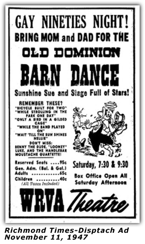 WRVA Old Dominion Barn Dance Ad 1947