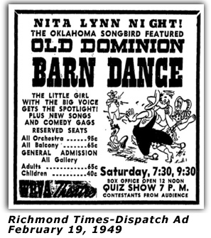 WRVA Old Dominion Barn Dance Ad 1949