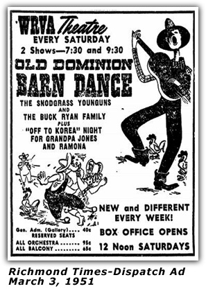 WRVA Old Dominion Barn Dance Ad 1951