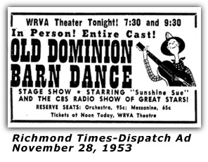 WRVA Old Dominion Barn Dance Ad 1952