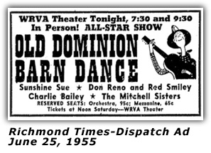 WRVA Old Dominion Barn Dance Ad 1955