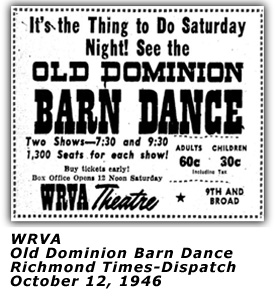 WRVA Old Dominion Barn Dance Ad - Theme - Oct 12 1946