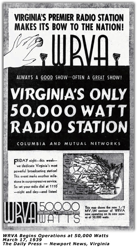 1939 - WRVA Grows to 50,000 Watts