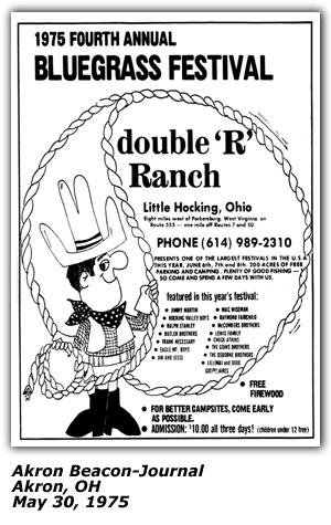 Promo Ad - Double R Ranch - Bluegrass Festival - Little Hocking, OH - Goins Brothers - May 1975