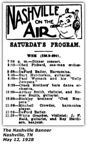 WSM Radio Log - May 12, 1928 - Nashville, TN - Whit Gaydon