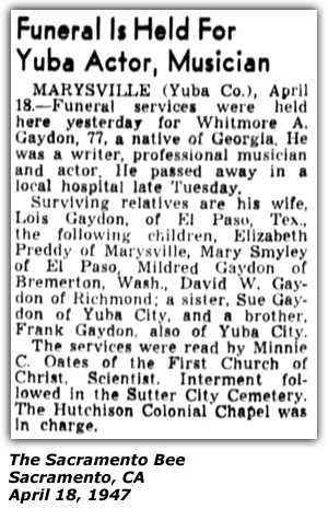Obituary - Whitmore Gaydon - April 18, 1947 - Sacramento, CA