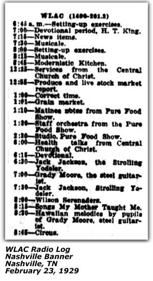 Radio Log - WLAC - February 1929 - Jack Jackson - Strolling Yodeler