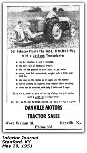 Promo Ad - Jackson Transplanter - Danville Motors Tractor Sales - Stanford, KY - May 1951