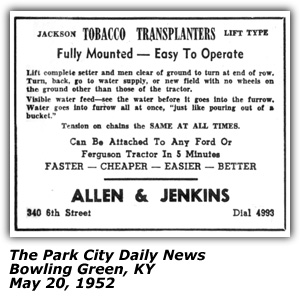 Promo Ad - Jackson Tobacco Transplanters Lift Type (Jack Jackson) - Bowling Green, KY - May 1952