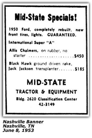 Promo Ad - Jack Jackson Transplanter - Mid-State Tractor and Equipment - Nashville, TN - June 1953