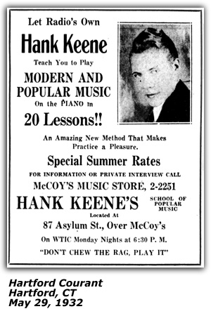 Promo Ad - Hank Keene's School of Popular Music - Hartford, CT - May 1932