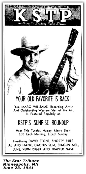 Promo Ad - KSTP Sunrise Roundup - Marc Williams - 1941