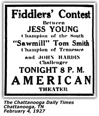 Promo Ad - Jess Young - Fiddlers Contest - 1927