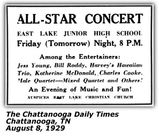 Promo Ad - Jess Young - All Star Concert - Chattanooga - 1929