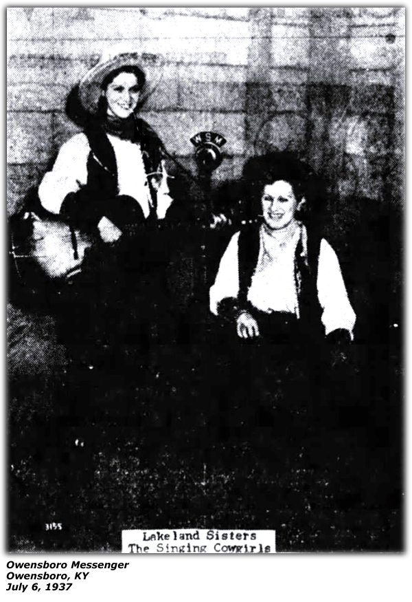 Lakeland Sisters The Singing Cowgirls; Newspaper Photo w/Caption - Owensboro Messenger - Owensboro, KY - July 6, 1937