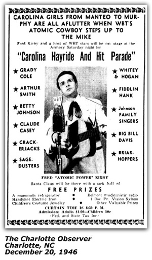 Promo Ad Fred Kirby - Atomic Power and Carolina Hayride - December 1946