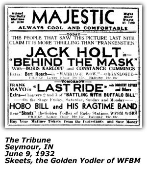 Promo Ad - Hobo Bill and His Gang - From WHAS and WFBM - Bedford, IN - May 1932