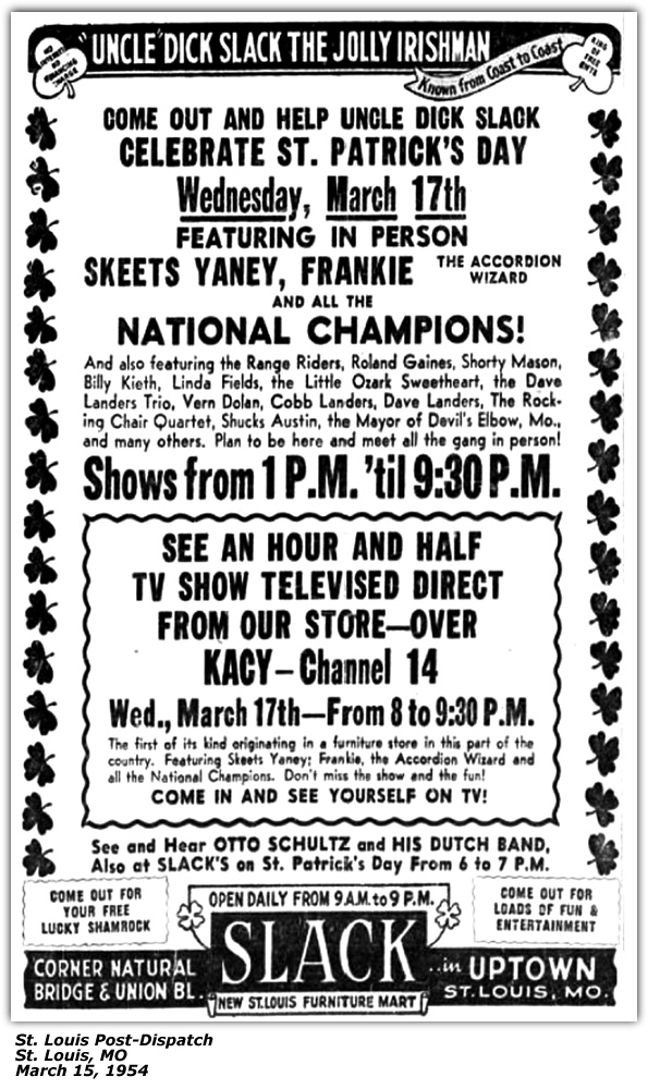 Uncle Dick Slack the Jolly Irishman - Skeets Yaney and the National Champions - March 1954