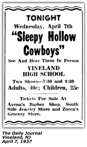 Sleepy Hollow Cowboys Vineland NJ April 7 1937