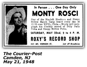 Monty Rosci - Personal Appearance Ad Cowboy Records 1948