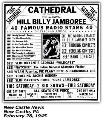 Promo Ad - Slim Carter National Hillbilly Jamboree - Akron OH March 1946