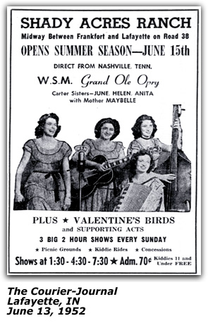 Shady Acres Ranch Promo - Carter Sisters with Mother Maybelle - June 1952