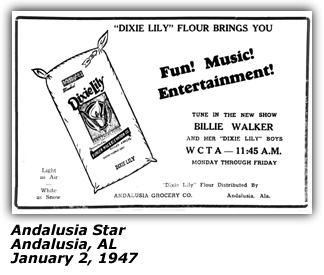 Promo Ad - WCTA - Billie Walker and her Dixie Lily Boys - January 2 1947