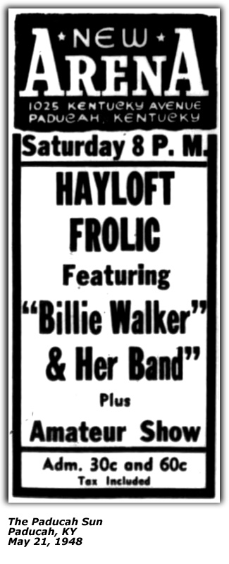 Promo Ad - Billie Walker and her Band - Paducah KY - May 21 1948