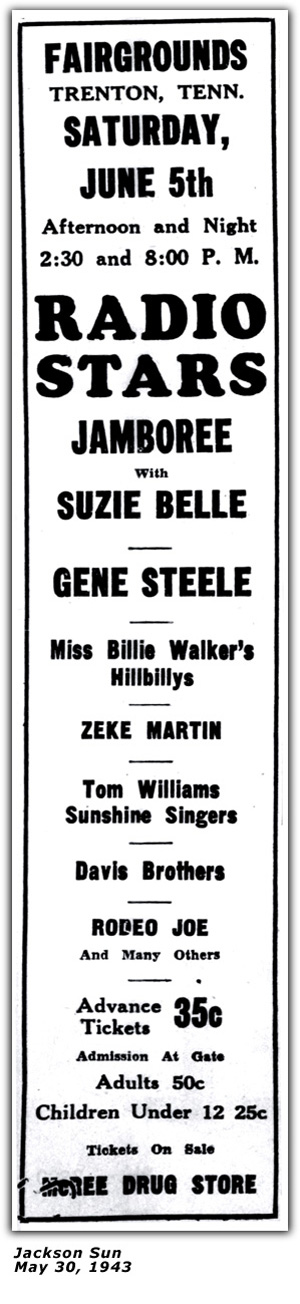 Billie Walker - Ad - Radio Stars Show - May 30, 1943
