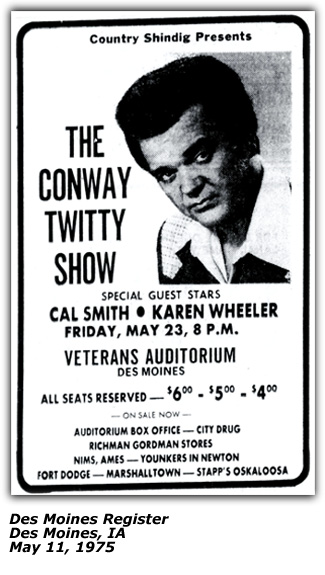 Promo Ad - Conway Twitty with Cal Smith and Karen Wheeler - Des Moines, IA - May 1975