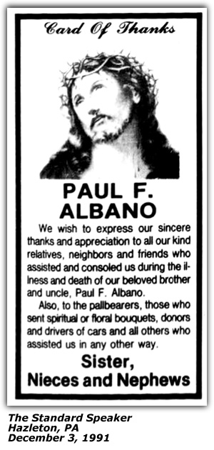 Family Thanks - Paul F. Albano - December 1991