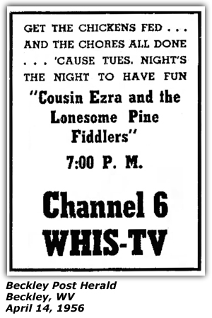 Promo Ad - Channel 6 - WHIS-TV - Cousin Ezra and the Lonesome Pine Fiddlers - April 1956