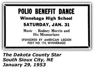 Promo Ad - Polio Benefit Dance - Winnebago High School - Rodney Morris and His Missourians - January 1953