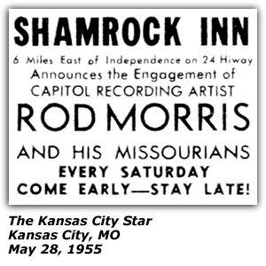 Promo Ad - Shamrock Inn - Kansas City, MO - Rod Morris and his Missourians - May 1955