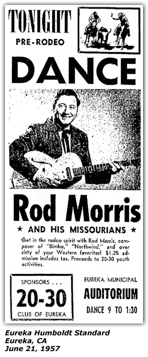 Promo Ad - Eureka Municipal Auditorium - Rod Morris and his Missourians - June 1957