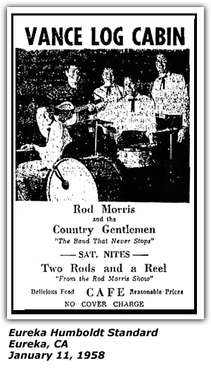 Promo Ad - Vance Log Cabin - Rod Morris and the Country Gentlemen - Two Rods and a Reel - January 1958