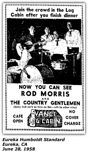 Promo Ad - Vance Log Cabin - Eureka, CA - Rod Morris and The Country Gentlemen