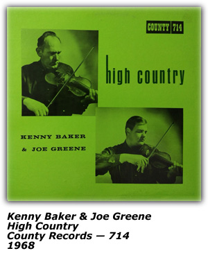LP Cover - Kenny Baker and Joe Greene - High Country - County Records 714 - 1968