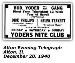 Yoder's Nite Club Ad - Dickie Phillips, Helen Teakert - Dec 1940