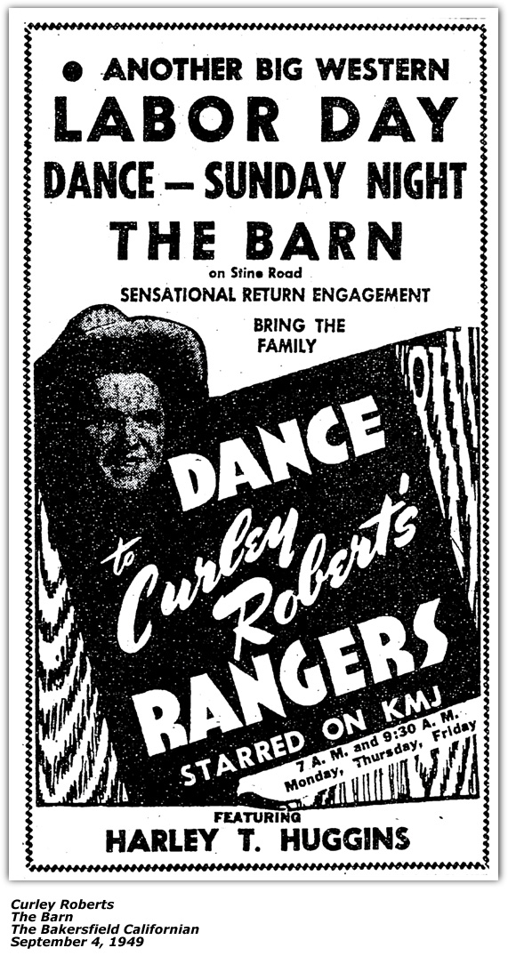 Promo Ad - The Barn (Bakersfield) - Curley Roberts, Harley T. Huggins - Sept 1949