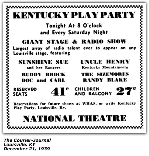 Kentucky Play Party Promo Ad December 1939