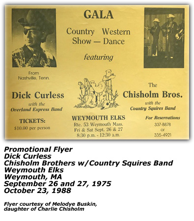Promo Flyer - Dick Curless and Chisholm Brothers - Weymouth Elks - 1975