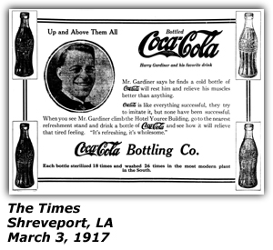 Promo Ad - Coca-Cola - The Trimes - Shreveport, LA - Harry Gardiner - March 3, 1917