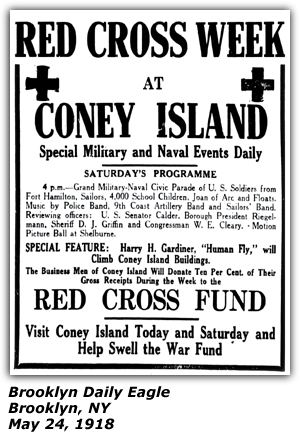 Promo Ad - Red Cross Week - Coney Island - Harry Gardiner - May 24, 1918