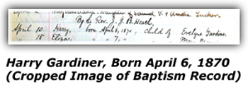 Excerpt From Baptismal Record for Harry Gardiner - April 10, 1917 - Birth April 6, 1917