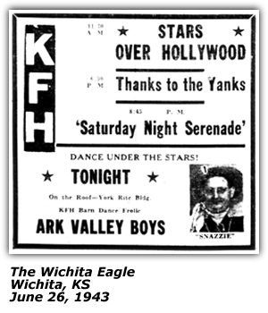 Promo Ad - KFH Barn Dance Frolic - Wichita, KS - Ark Valley Boys - Cousin Snazzie - Houghston Fortner - June 1943