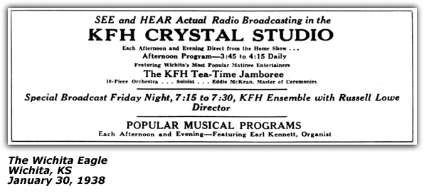 Promo Ad - KFH Crystal Studio - Wichita, KS - Eddie McKean, emcee - KFH Tea-Time Jamboree - January 1938