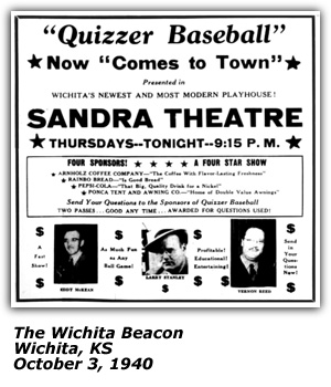 Promo Ad - Sandra Theatre - Wichita, KS - Quizzer Baseball - Eddie McKean - October 1940